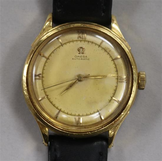 A gentlemens 1940s Omega 18ct gold automatic wristwatch,